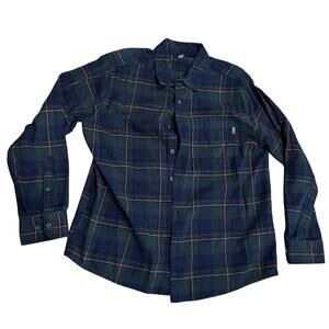 Eddie Bauer Mens Flannel Shirt XL Green Black Watch Plaid Pocket Logo